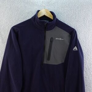 Eddie Bauer First Ascent Fleece Pullover Mens S‎ Half Zip Navy Blue Color Block